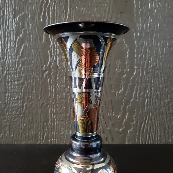 Vintage Ancient Egyptian Style Handmade Metal Vase Ornament - Picture 2 of 5
